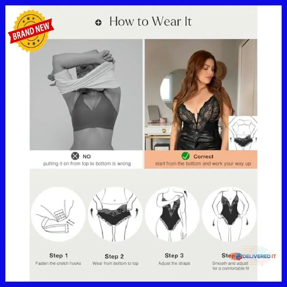 Lace Shapewear Bodysuit Tummy Control V Neck Sleeveless Body Suit